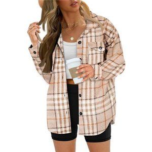 Womens Casual Plaid Shacket Wool Blend Button Down Long Sleeve Fall overshirt